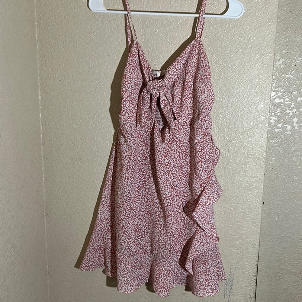 Pink floral dress ties in front